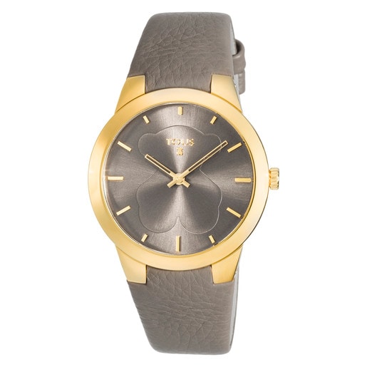 Gold IP Steel B-Face Watch with taupe Leather strap