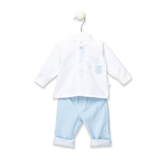 Cord shirt and trousers set in White and Sky Blue