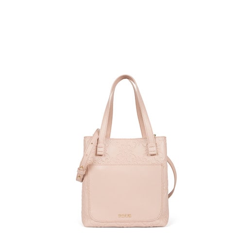Small colored pink Leather Mossaic Tote bag