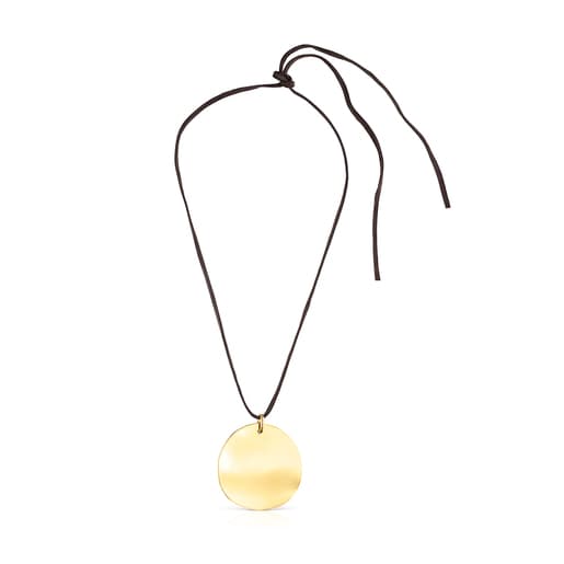 Silver Vermeil Nenufar petal Necklace with brown Cord | TOUS