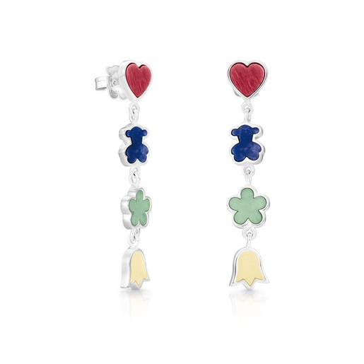 Silver Rainbow Earrings with Gemstones