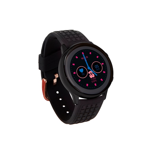 Zegarek Samsung Galaxy Active Watch for TOUS z kopertą wykonaną z powlekanej stali nierdzewnej koloru czarnego i czarnym gumowym paskiem