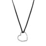 Long Hold heart Necklace in Silver and black Leather