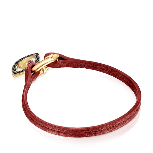 Bracelet TOUS Good Vibes œil en Argent Vermeil, Pierres précieuses et Cuir rouge