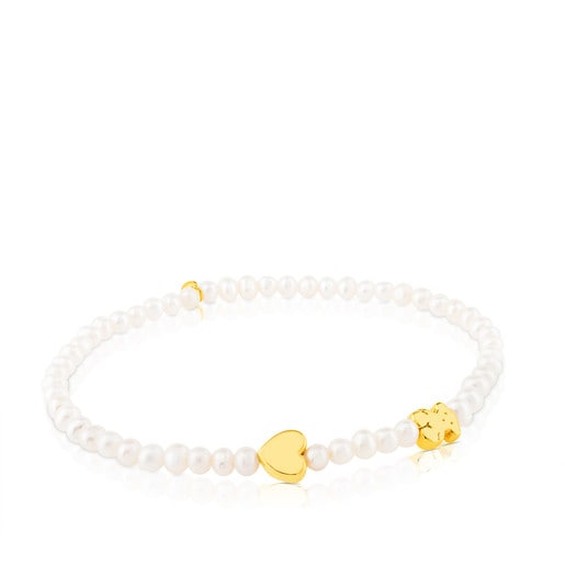 Gold Sweet Dolls XXS Bracelet with Pearls. Bear and Heart motifs.