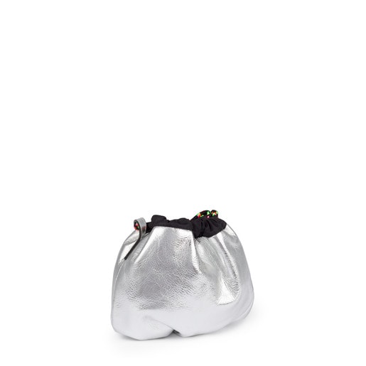 Mini silver colored Tulia Crack drawstring handbag