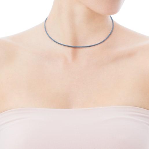 Collar cordón celeste y cierre con baño de oro rosa 18 kt sobre plata TOUS Chokers