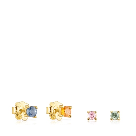 Pack de Pendientes con baño de oro 18 kt sobre plata y zafiros multicolor Glaring