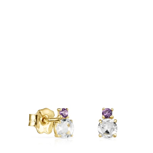 Mini Ivette Earrings in Gold with Prasiolite and Amethyst