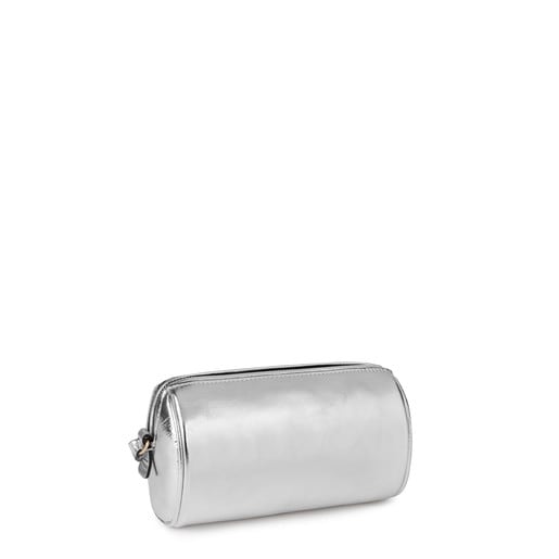 Torebka typu barrel z kolekcji Tulia wykonana ze skóry w kolorze srebra