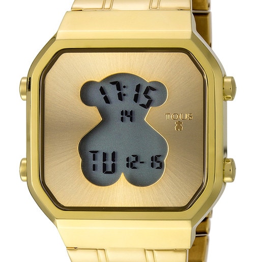 שעון דיגטלי בצבע זהב עם דובי