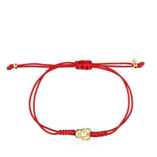 Armband Chinese Horoscope Tiger aus Gold mit roter Kordel