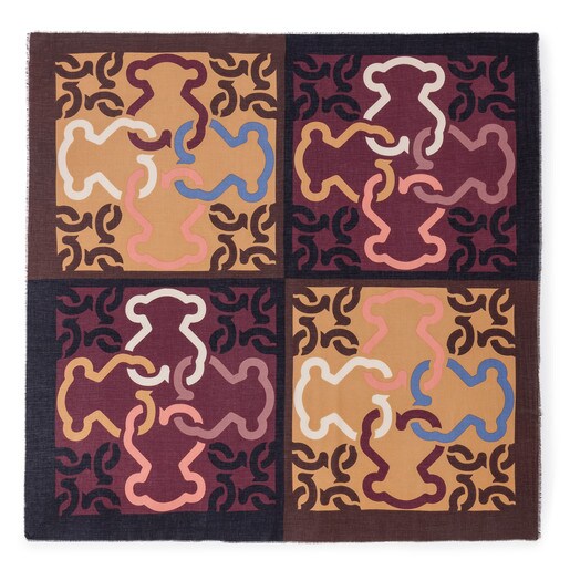 Foulard Mossaic XL marron et multicolore
