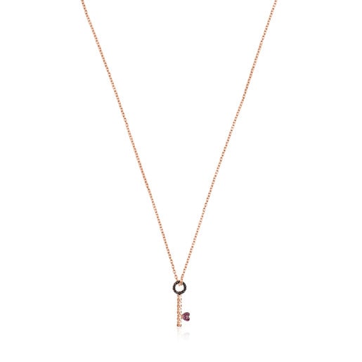 Collar San Valentín llave con baño de oro rosa 18 kt sobre plata con Rubí y Espinela