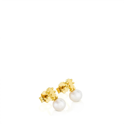 Gold Puppies Earrings with Pearl