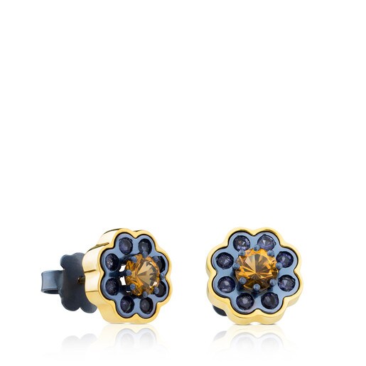 Gold and Titanium View Earrings with Iolites and Citrine