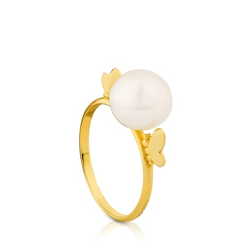 Gold Bera Butterfly Ring with Pearl