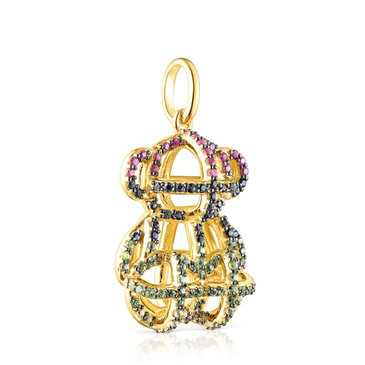 Large Silver Vermeil Costura Pendant with Gemstones | TOUS