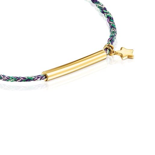 Bracciale stella con placcatura in oro 18 kt su filo intrecciato in argento e verde TOUS Good Vibes