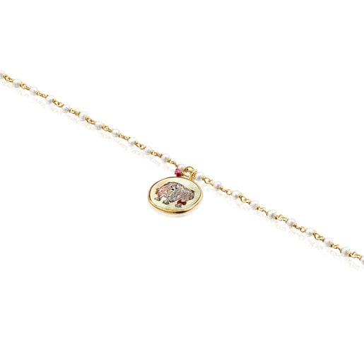 Armband La XIII aus Vermeil-Gold mit Perlen, Perlmutt und Rubin