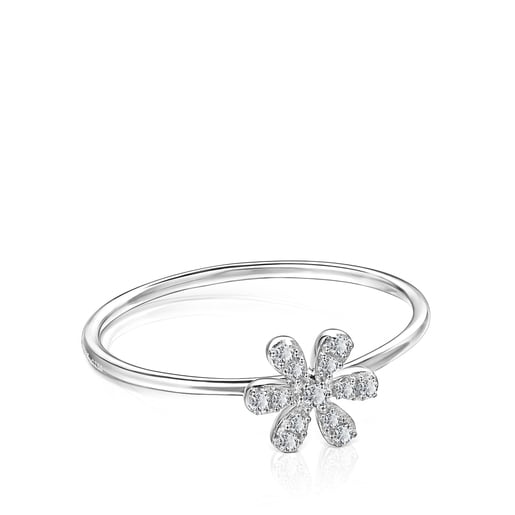 White Gold and Diamonds TOUS Blume Ring Flower motif