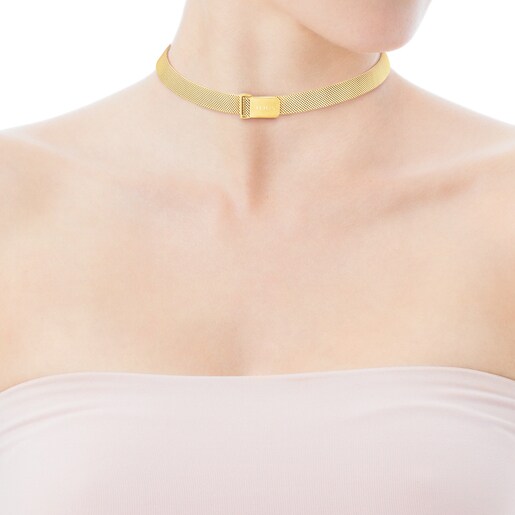 Enge Halskette Mesh aus goldfarbenem IP-Stahl