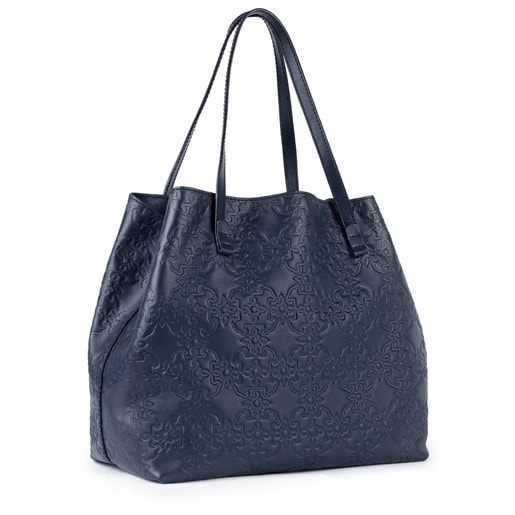 Large navy colored Leather Mossaic Tote bag 