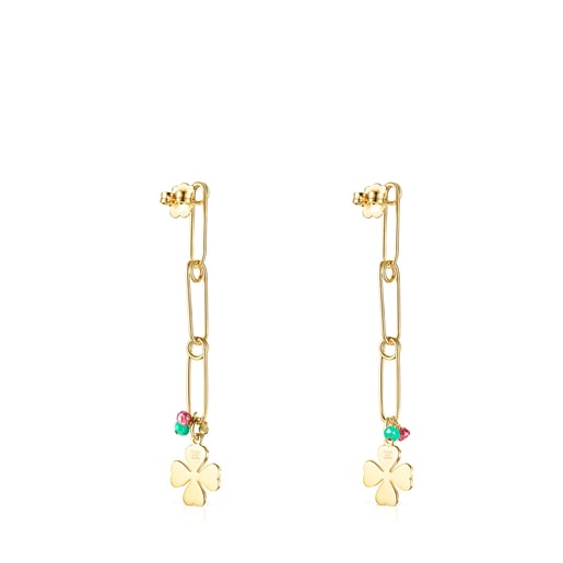 Pendientes largos con baño de oro 18 kt sobre plata y gemas TOUS Good Vibes