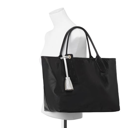 Einkaufstasche Francine Crack aus Leder in Schwarz