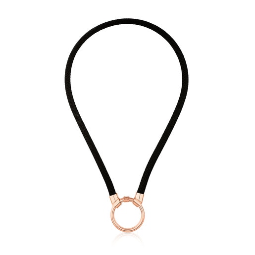 Collar de plata vermeil rosa y acero IP negro con anilla de 28mm Hold