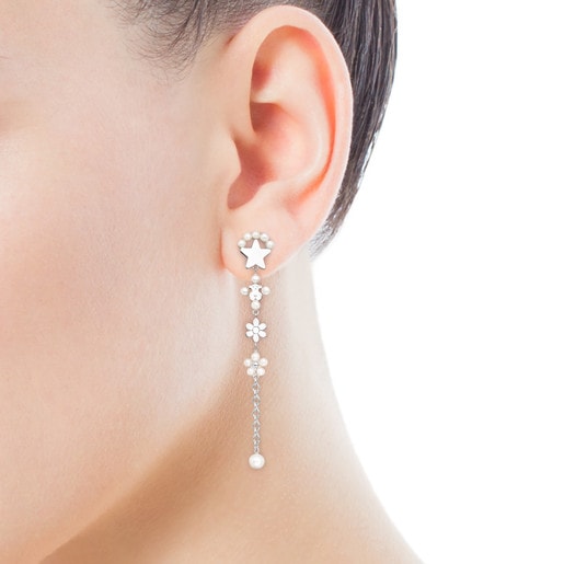 Lange Ohrringe Real Sisy aus Silber mit Perlen
