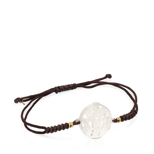 TOUS Mama Bracelet in Gold and Mother-of-pearl with brown cord