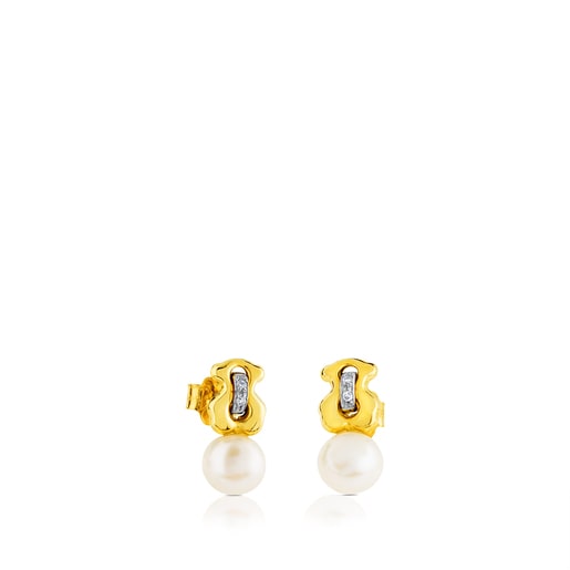 Gold Cruise Earrings with Diamonds and Pearl