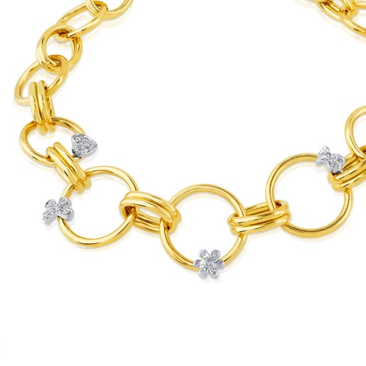 White and Yellow Gold Motif Bracelet with Diamond
