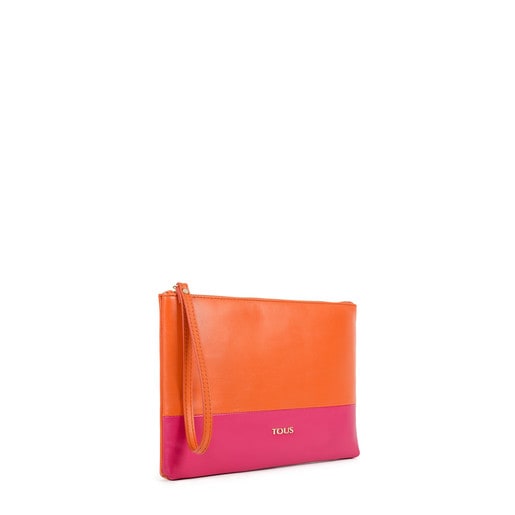 Clutch-Tasche Higgins aus Leder in der Farbe Fuchsia-Orange