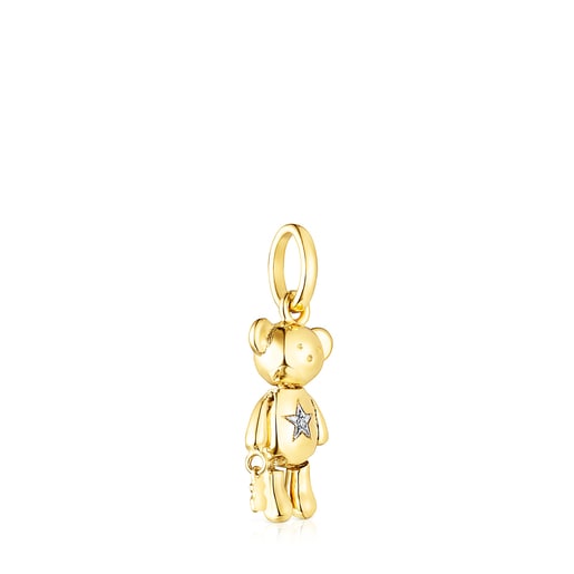 Gold Teddy Bear Stars Pendant with Diamonds