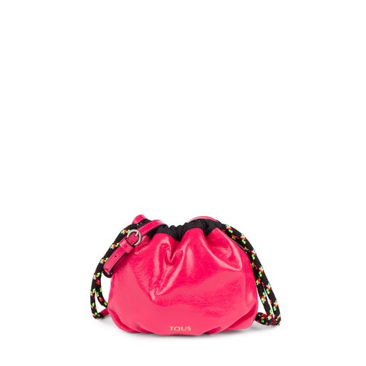 Mini fuchsia colored Tulia Crack drawstring handbag