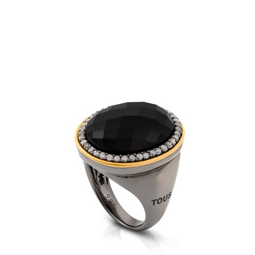 Silver and Vermeil Silver Mystic Ring with Onyx and Diamond