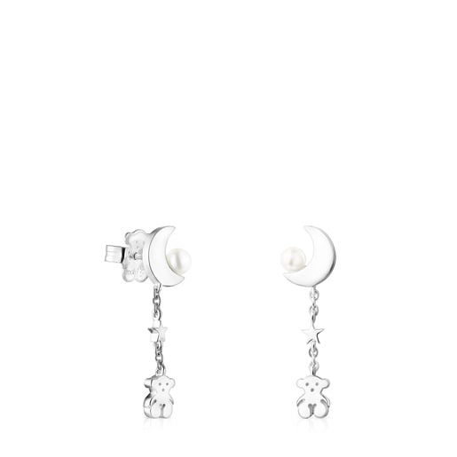 Lange Ohrringe Nocturne aus Silber mit Perle
