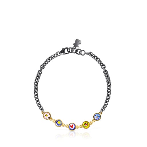 TOUS Minifiore Bracelet in Silver Vermeil, Dark Silver and Murano Glass five motifs