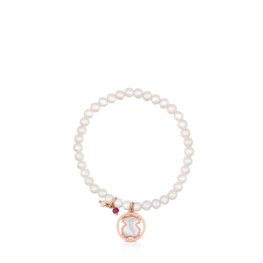 Armband Camille aus rosa Vermeil-Silber mit Perlen, Perlmutt und Rubin