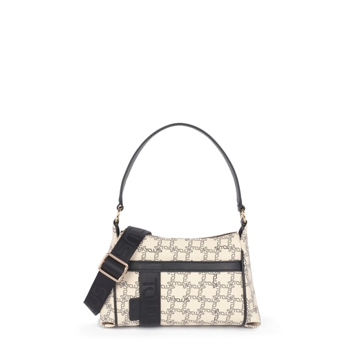 Mini beige-black Tous Logogram shoulder bag