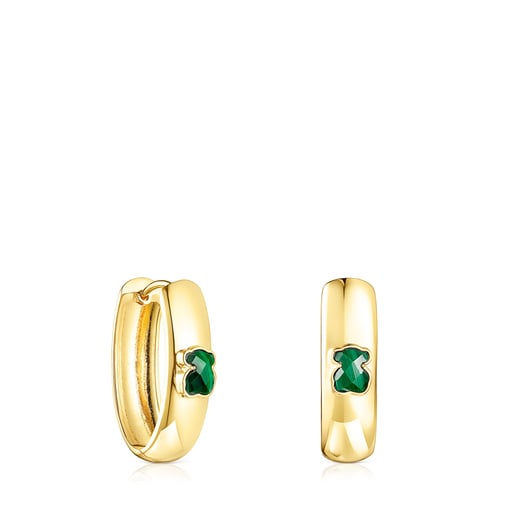 Icon Color large earrings in silver vermeil and malachite | TOUS