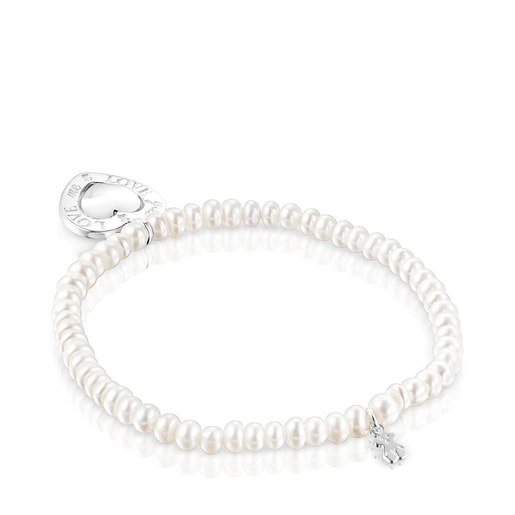 Pulsera perlas y corazón giratorio