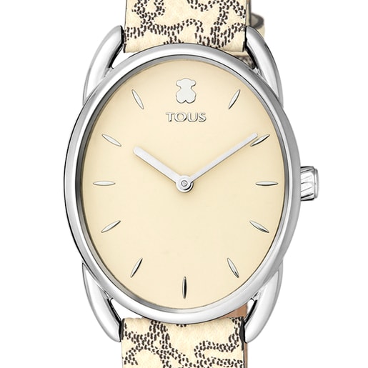 Reloj analógico Dai de acero con correa de piel Kaos beige