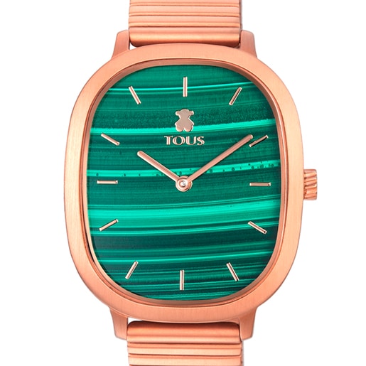 Orologio analogico in acciaio IP rosa Heritage Gems con quadrante in malachite