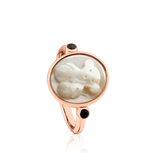 Bague Camee en Argent Vermeil rose avec Nacre et Spinelle