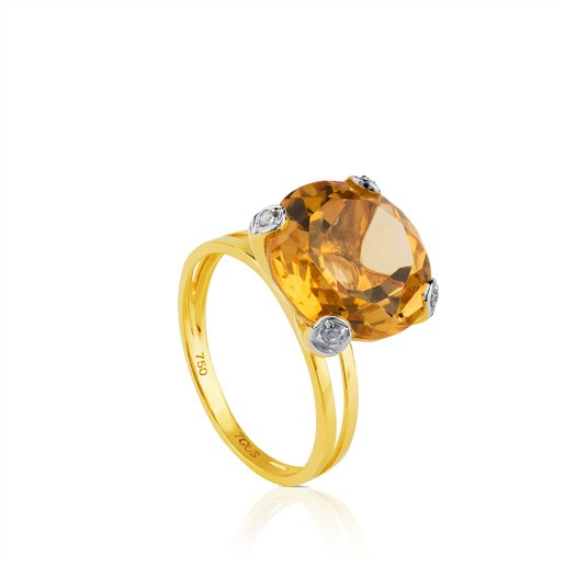 Gold Color Kings Ring with Citrine and Diamonds