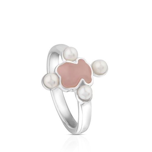 Silver Color Power Ring with Quartz and Pearl