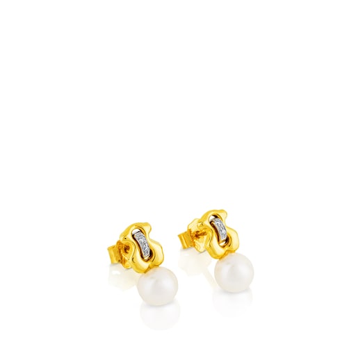 Gold Cruise Earrings with Diamonds and Pearl